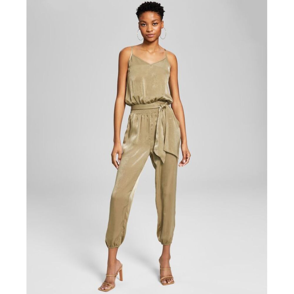 Women's Sleeveless Belted Satin Jumpsuit